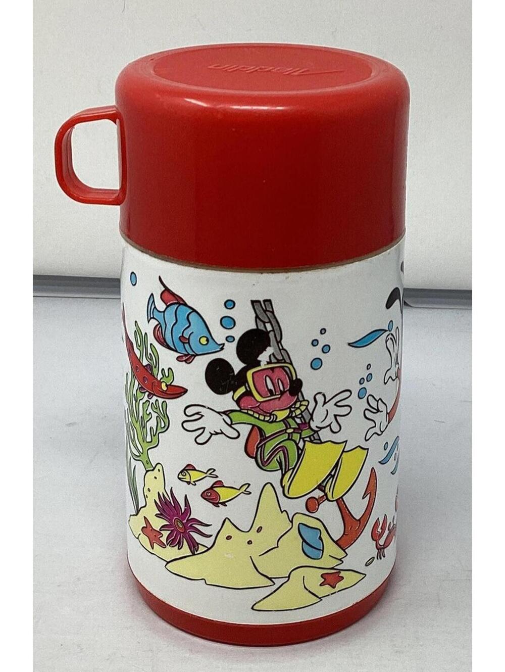 Vintage Aladdin Disney Thermos Mickey Mouse Goofy Donald 8 Oz. Plastic Alladin